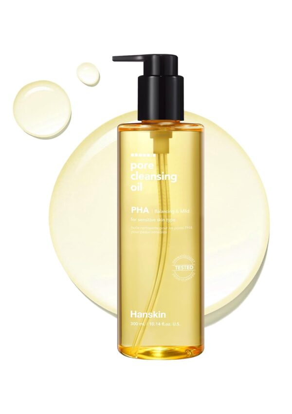 Hanskin Pore Cleansing Oil, Oil Cleanser for Face, Makeup Blackhead Remover, Korean Cleanser for Sensitive Skin [PHA] (10.14 oz)