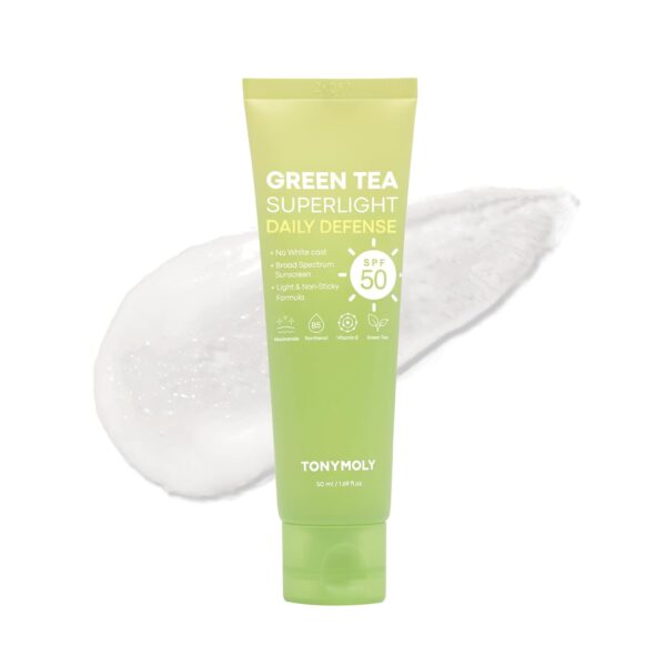TONYMOLY Green Tea SPF 50 Sunscreen, Lightweight Korean Sunscreen for Face, Non-Greasy & No White cast, Daily Broad Spectrum UV Protection with Niacinamide, Panthenol & Hyaluronic Acid, 50ml