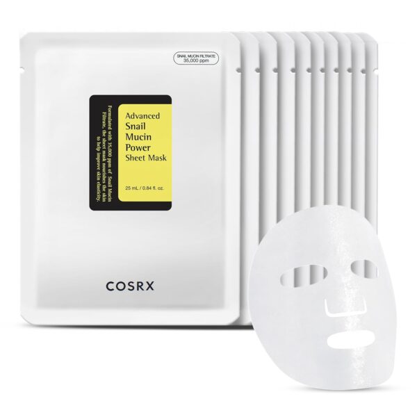 COSRX Snail Mucin Sheet Mask 10 EA with Snail Mucin Serum, Self Care, Mothers Day Gifts for Mom, Face Masks for Dry, Sensitive Skin, Not Tested on Animals, No Parabens, No Sulfates, Korean Skin Care