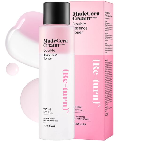 SKINRxLAB MadeCera Cream Double Essence Korean Toner 150ml (5.07fl.oz.) - Hydrating and Soothing With Milk Protein, Ceramide, Beta-Glucan - Moisturizing Strawberry Milky for Irritated Skin