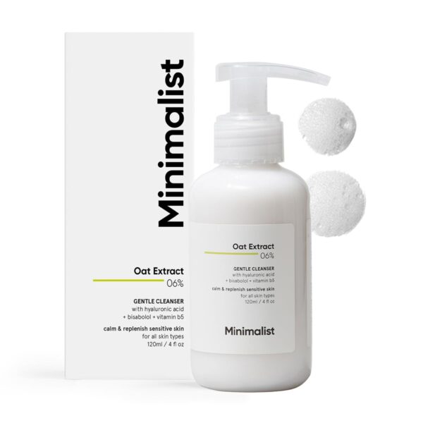 Minimalist 6% Oat Extract Gentle Face Wash for Sensitive, Dry & Dehydrated Skin | Hyaluronic Acid Provides Hydration | For Women & Men | 4 Fl Oz / 120 ml