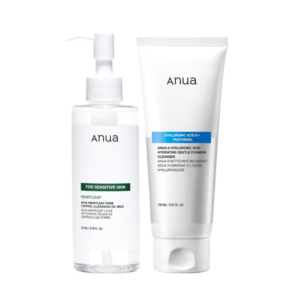 ANUA Gentle Double Cleanser Duo for Facial Cleansing : Heartleaf Pore Control Cleansing Oil Mild & Hydrating Gentle Foaming Cleanser for Double Cleansing, Daily Facial Cleanser, Korean Skincare