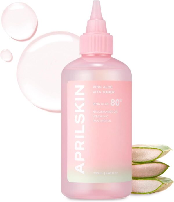 APRILSKIN Pink Aloe Vita Toner | Calms and Soothes Redness, Smoothens, and Controls Excess Sebum | 80% Pink Aloe Vera Water | Hydrating, Non-Sticky | Clean & Vegan Korean Skin Care (8.45 fl.oz)
