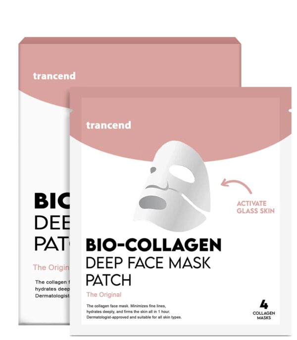 Trancend™ Original Real Deep Collagen Face Mask for Korean Skin Care, Hydrating Face Masks Skincare, Bio-Collagen Hydrogel Sheet Mask, Overnight Pore Minimizing & Elasticity Improvement, 39G (4 Count)