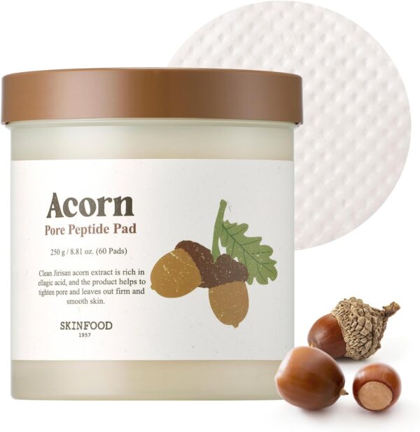 SKINFOOD Acorn Pore Peptide Toner Pad, Korean Skincare Facial Toner, Pore Tightening, Elasticity, Skin Texture Improvement, Firming Up Sagging Skin 8.81 oz (60 Pads)