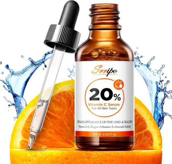 Pure Natural Skin Brightening & Anti Aging 20% Vitamin C Serum, Collagen Peptide Infused Face Serum for Deep Hydration, All-in-One Serum with Niacinamide, Retinol, Hyaluronic Acid, 2.02 Fl Oz