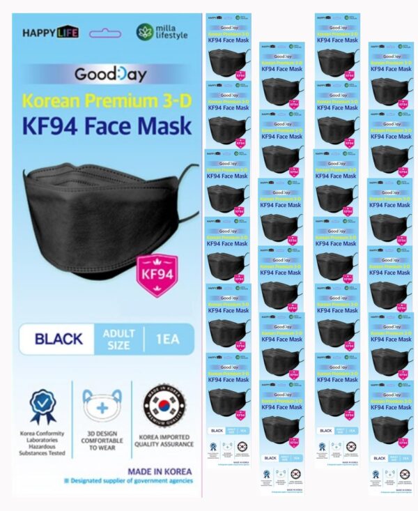 [Happy Life] Premium 3D Black KF94 Face Mask, Good Day, Individual Pack Made in Korea (24)