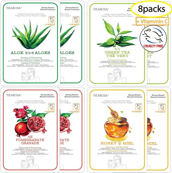 Vitamin C Collagen Firming Essence Face Mask Beauty Facial Mask Sheet Mask Korea Skin Care Premium Quality (8 pack)
